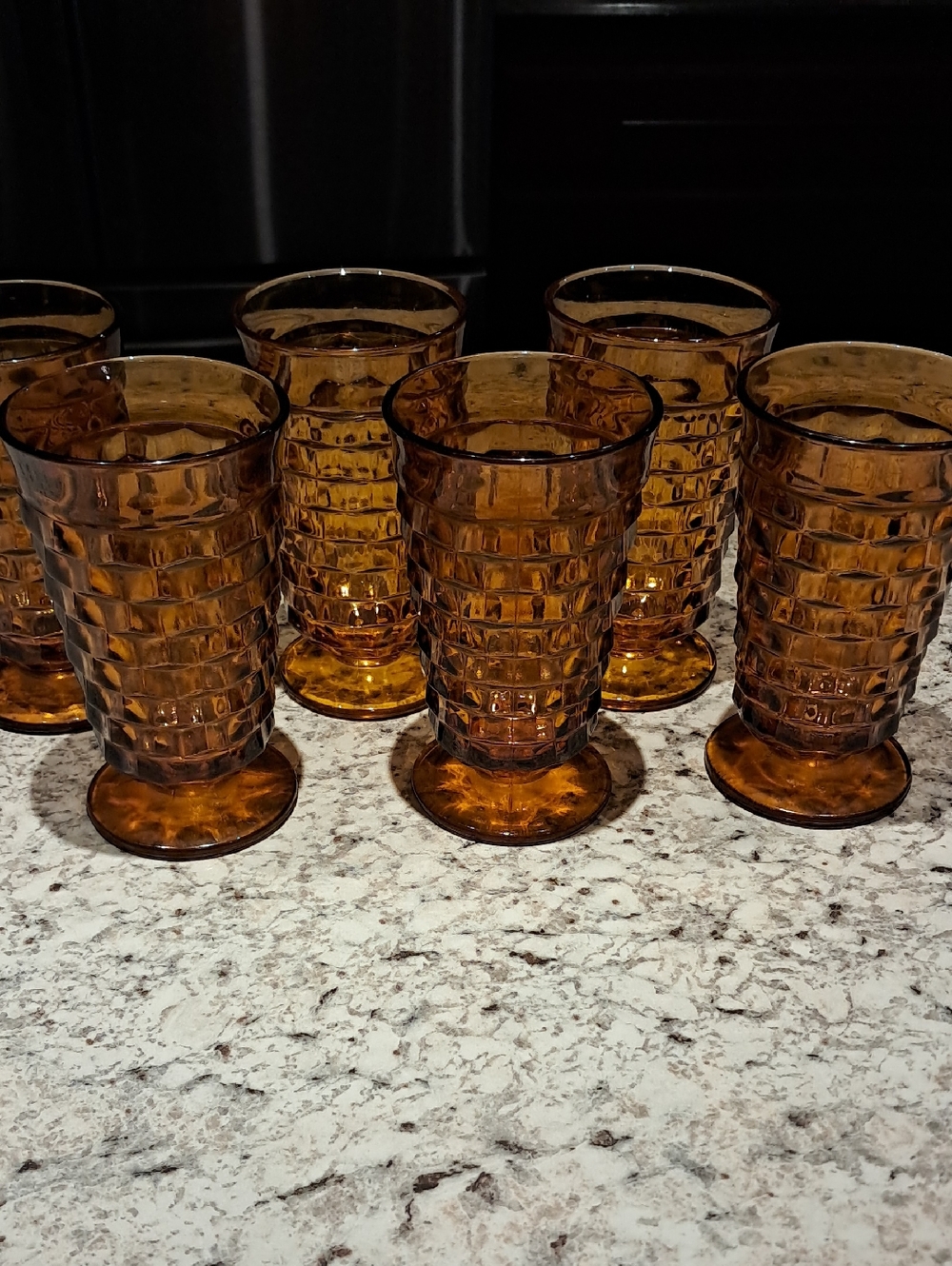 6 Vintage Indiana Glass Co Amber Whitehall Iced Tea Tumblers 6"